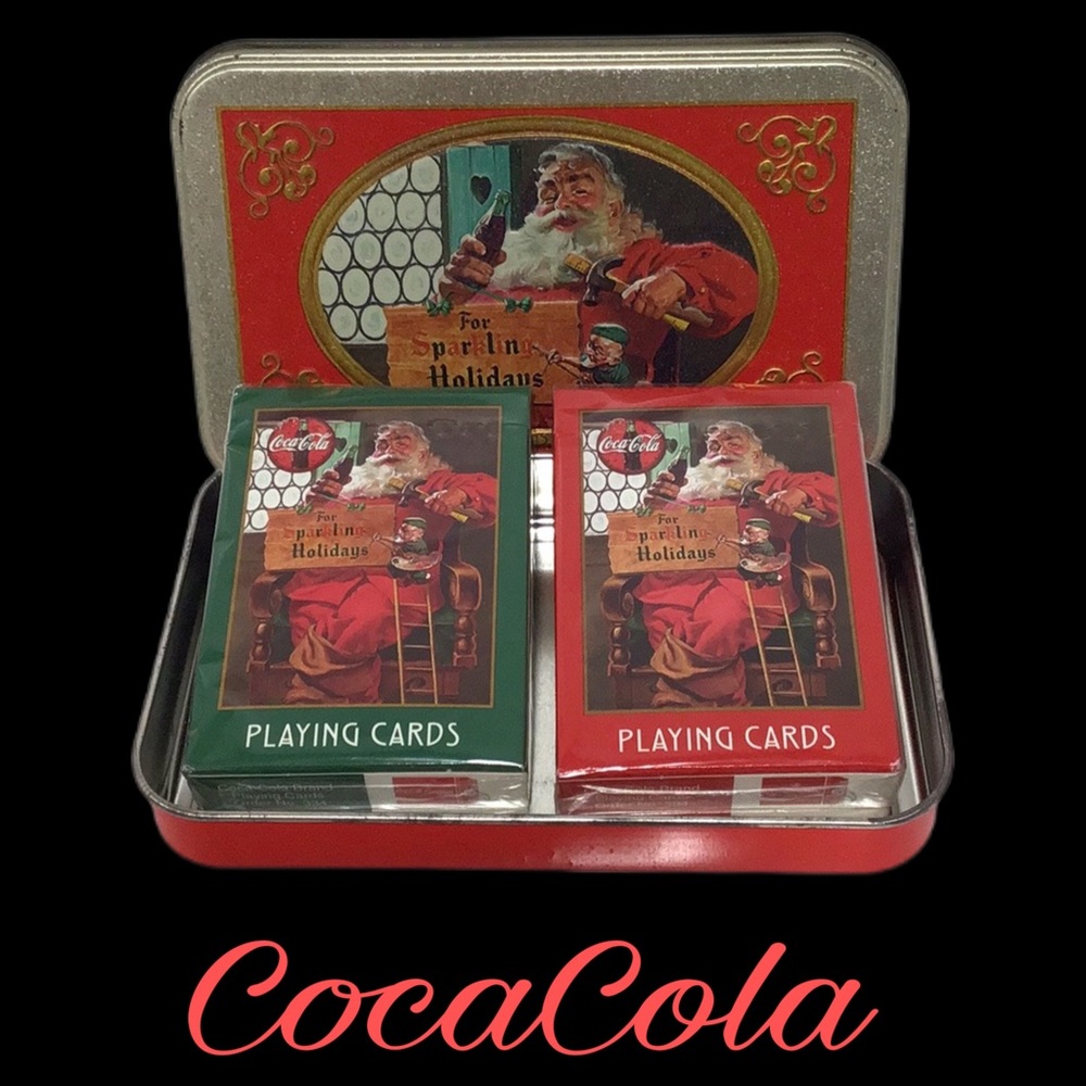 NIB Coca Cola 1998 Ltd Edition‎ Sparkling Holidays Nostalgia Tin, 2 Card Decks